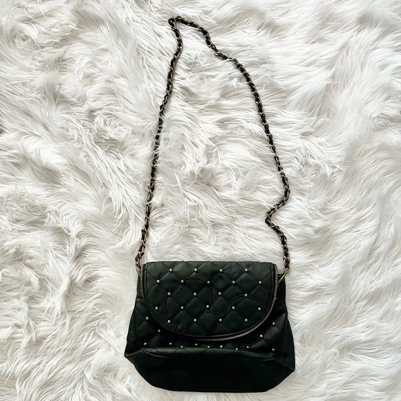 Disney Parks Quilted Studded Mickey Stitched Outline Black Crossbody Bag - Picture 2 of 8